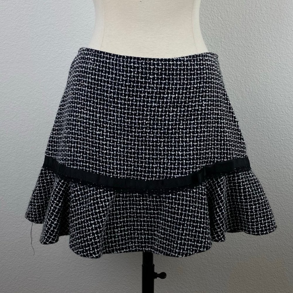Faith Passion Black Tweed Mini Skirt Sz 7 Flounce